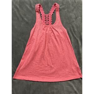 L.E.I Tank Top Juniors Girls Sz S Coral Y2K Crochet Lace Racerback